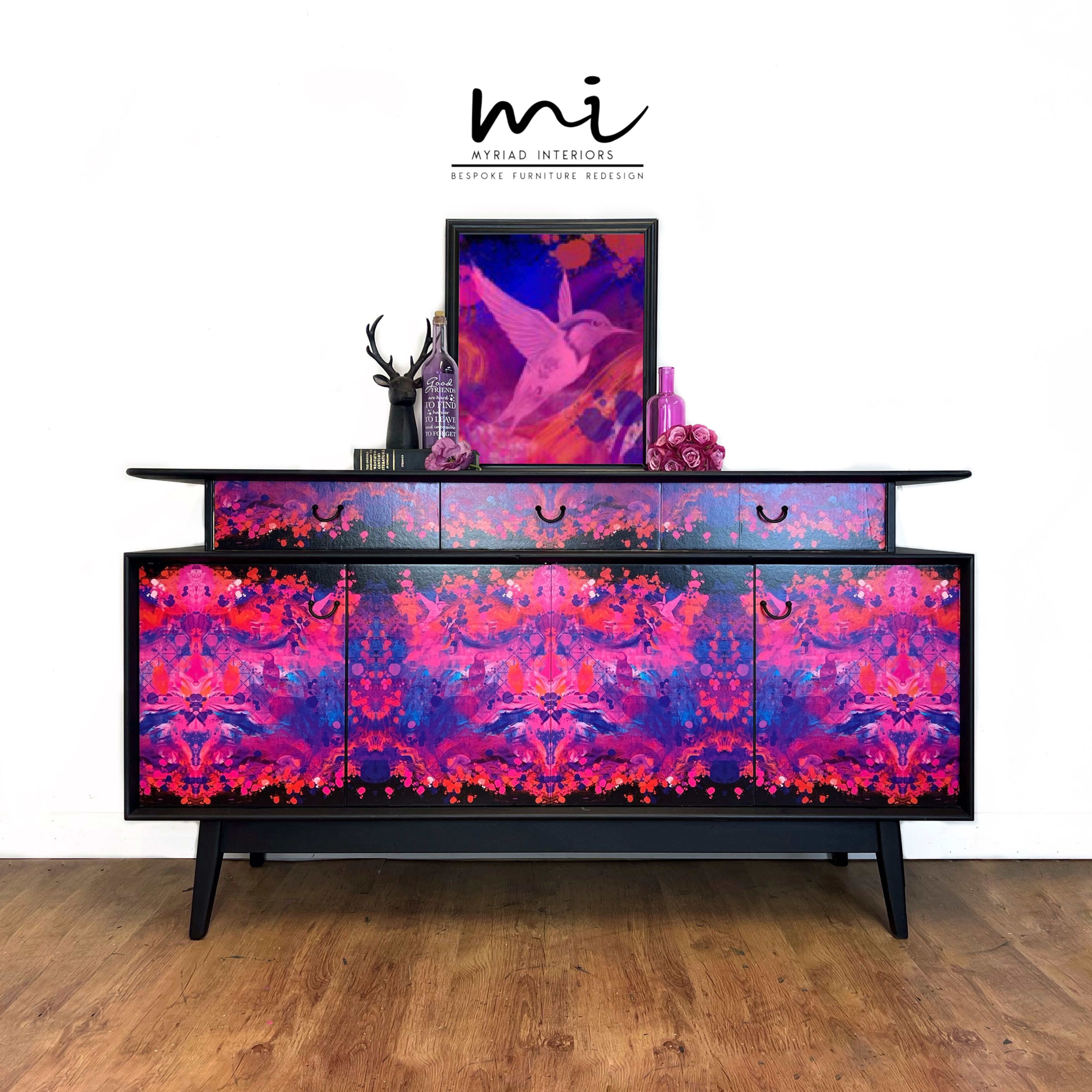 Maximalist G-Plan E-Gomme librenza, pink black sideboard mid century refurbished