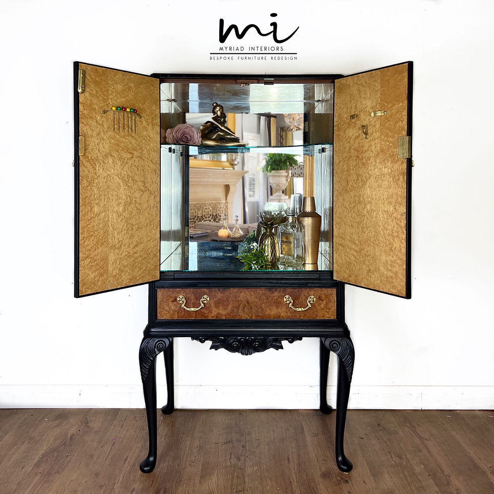 Thumbnail: Vintage cocktail cabinet, Queen Anne drink cabinet Art Deco 