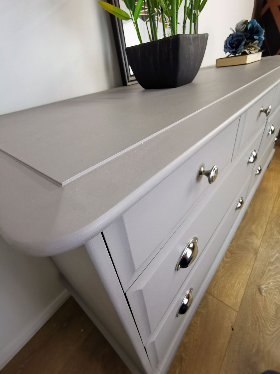 Thumbnail: Refurbished Pale Grey Stag Minstrel Captains Chest Of Drawers, large, dresser
