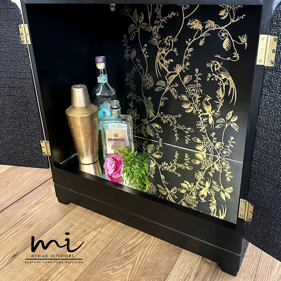 Thumbnail: Petit Refurbished art deco cocktail cabinet, vintage black and gold drinks