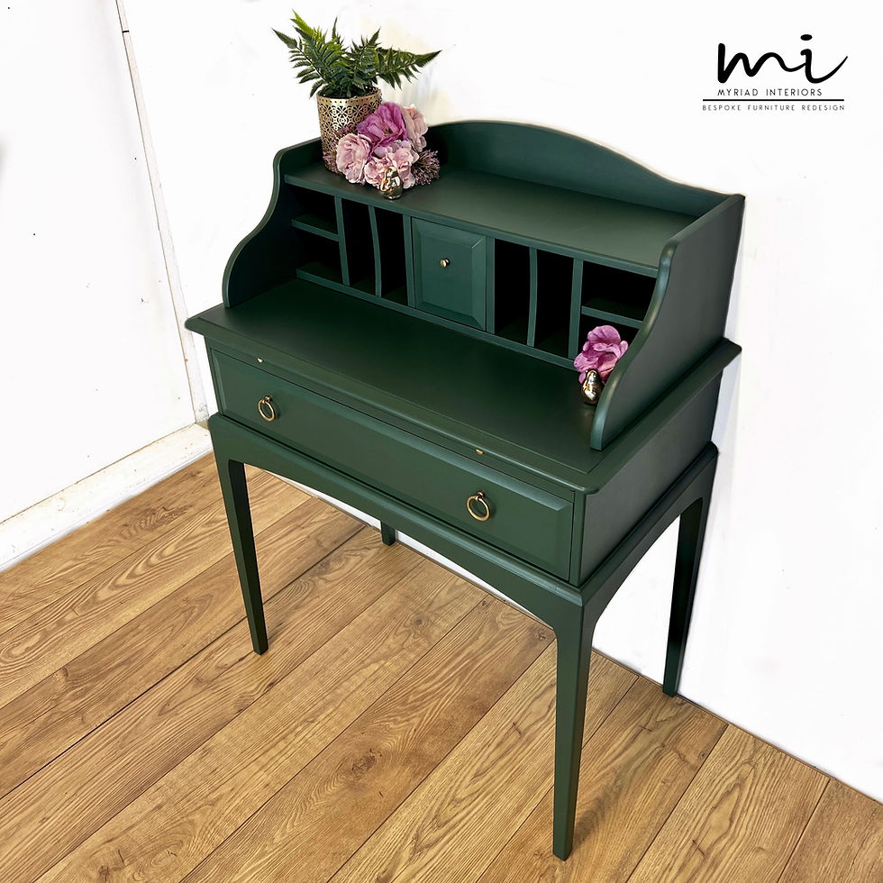 Thumbnail: Very Rare Stag Minstrel Secretaire, deep green writing desk, mid century bureau