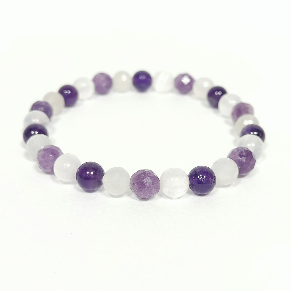 Miniaturbild: Heilstein Armband Besser schlafen mit violetten Amethyst und weissen Selenit Perlen