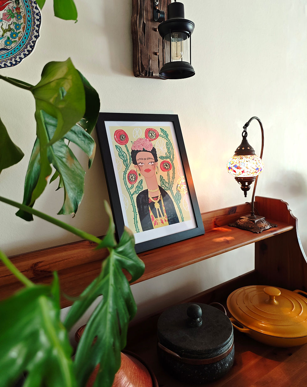 Thumbnail: Frida Kahlo Illustration Art print A3 | Poppies maximalist home decor