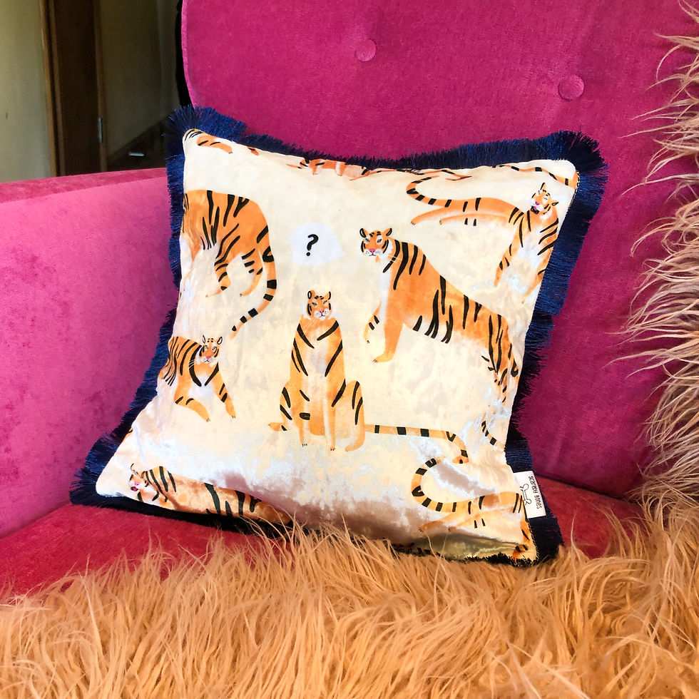 Thumbnail: Tiger Velvet fringe Cushion