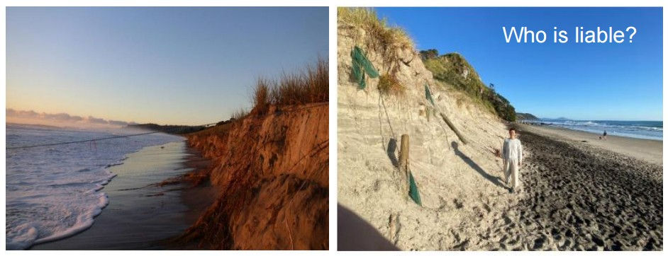 Pictures show sand erosion at Pakiri beach on the left and Mangawhai Heads on the right