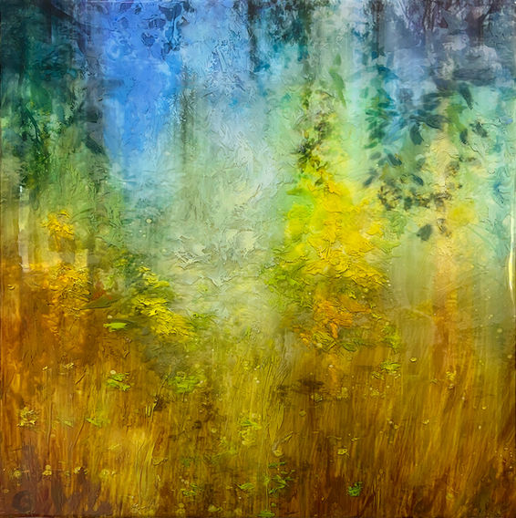 abstract resin with brushwork indicating wild grasses and leaves from trees