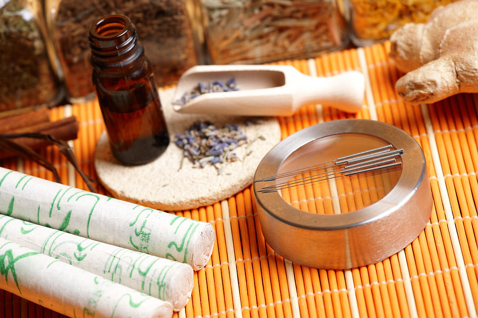Acupuncture needles, moxa sticks, lavend
