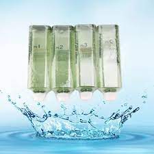 Bottles of therapeutic solutions used in Hydro Peel treatments.