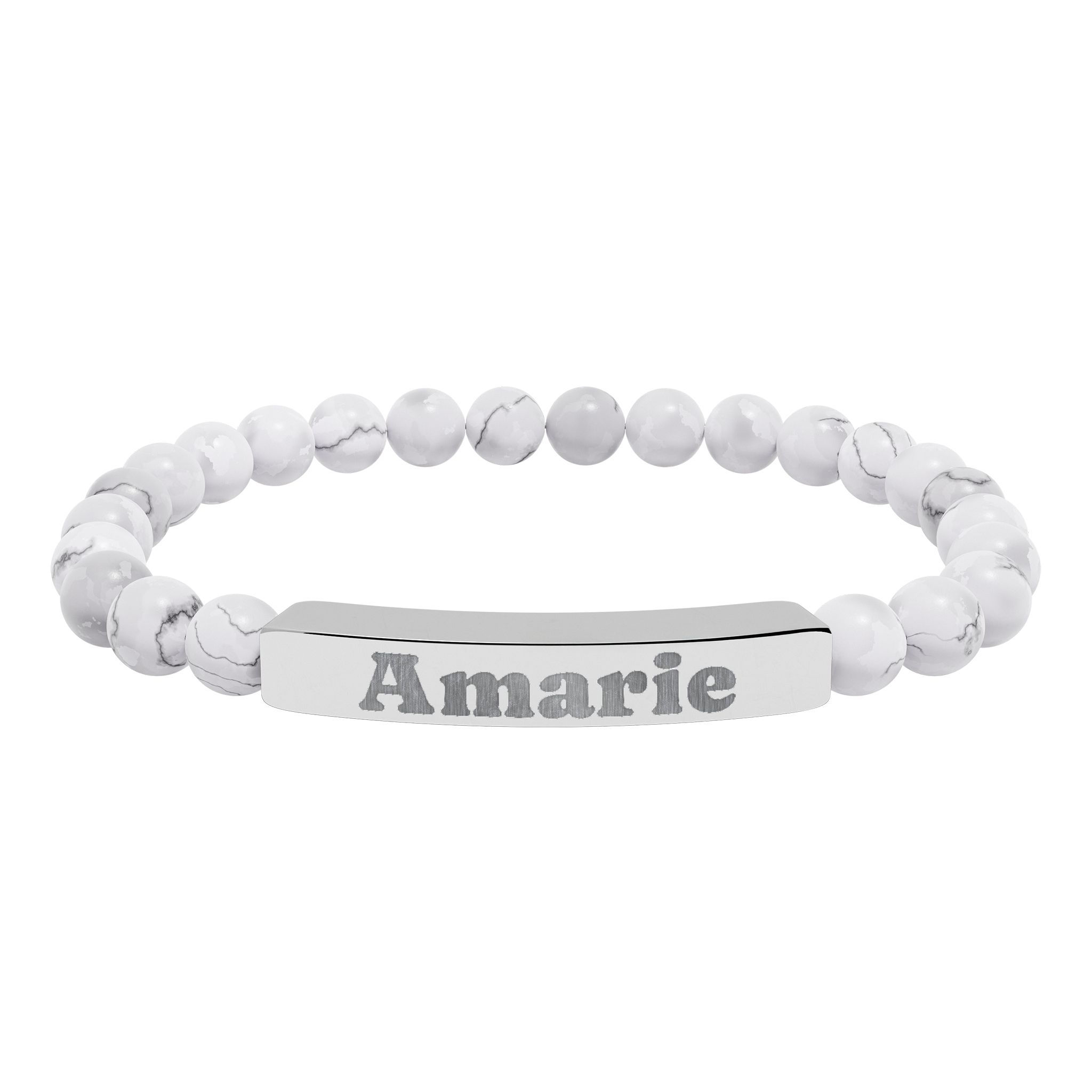 Howlite Natural Stone Stretch Bar Bracelet with Personalized Engraving