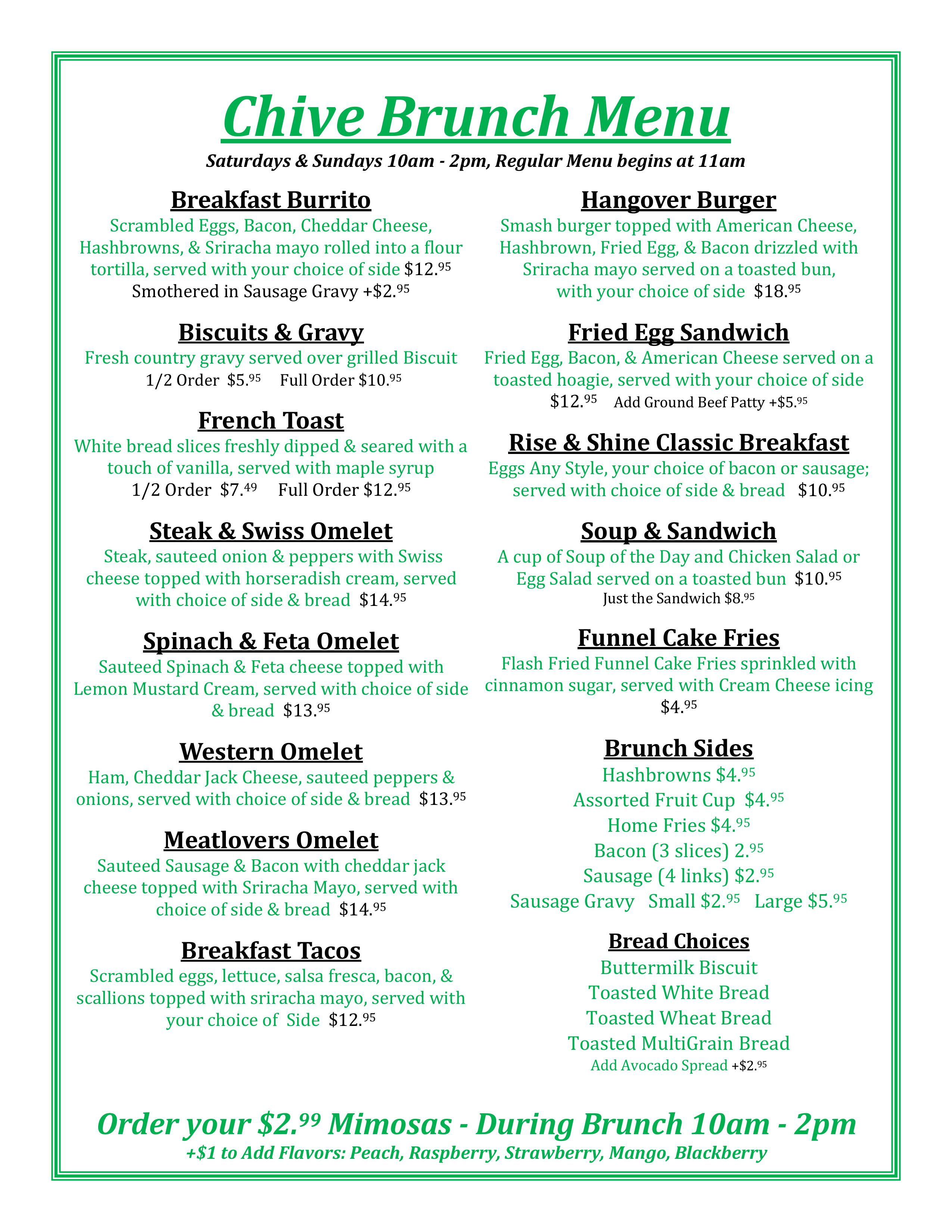 Chive Saturday brunch menu