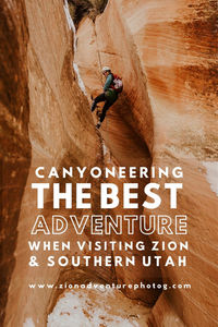 Woman canyoneering with All Ways Adventure in slot canyon Southern Utah
