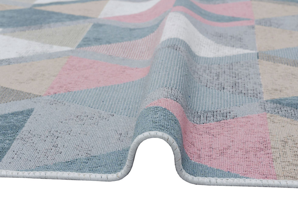 Küçük resim: ARYA 10 BLUE PINK Yıkanabilir,Çift Taraflı,Pamuklu,Modern Desenli Dokuma Kilim