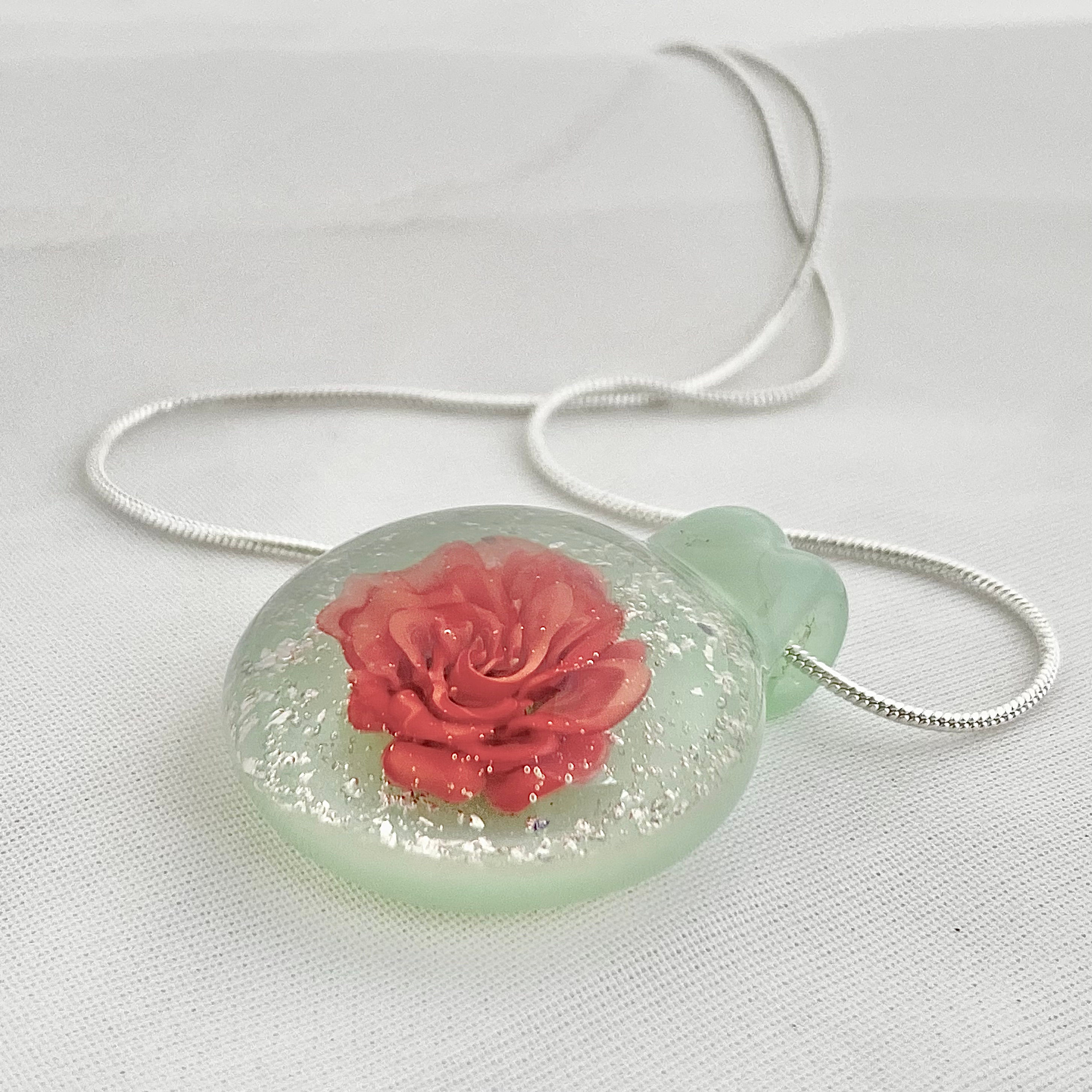 Red Rose on Soft Green backing