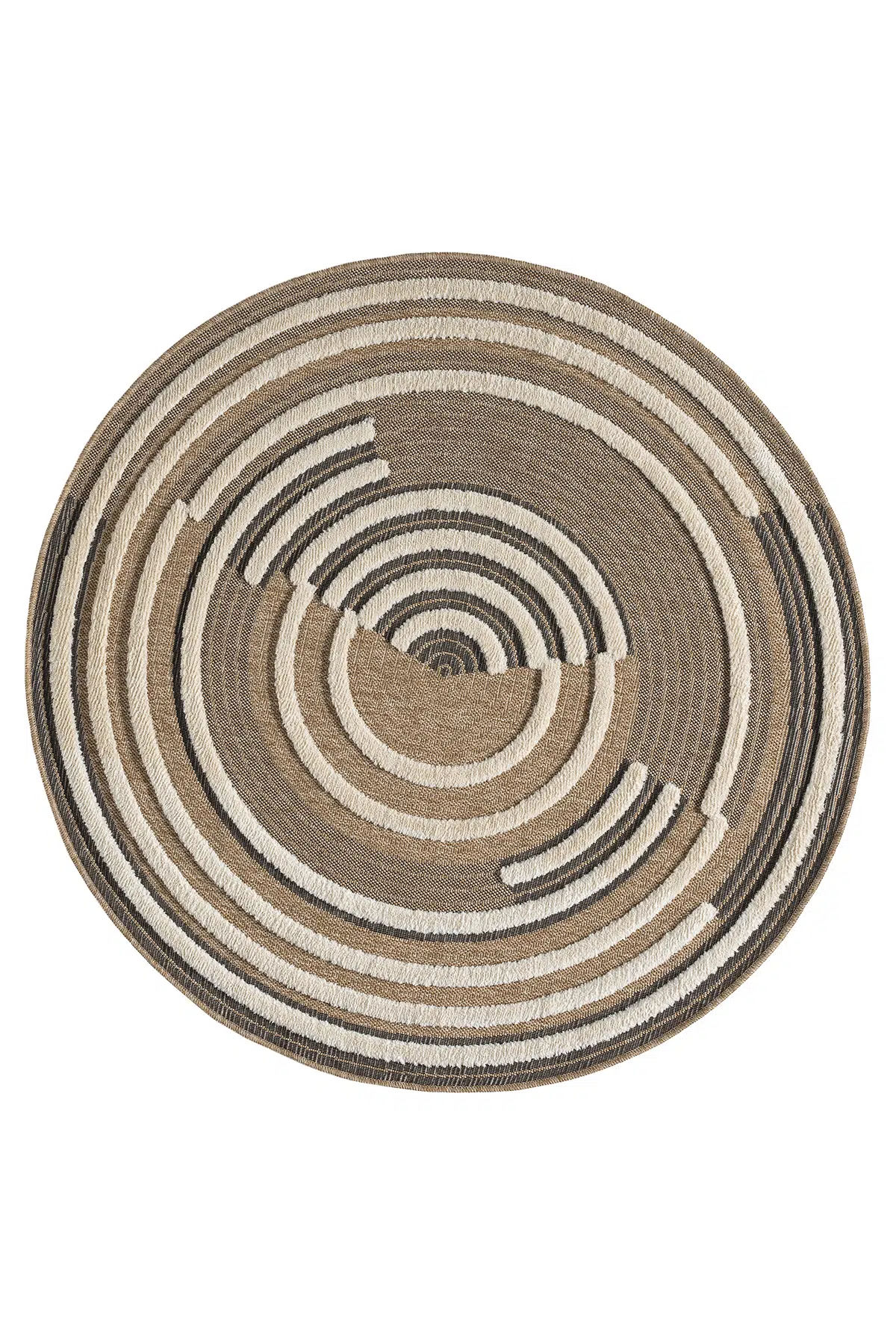 BOHEME 674 Siyah Jüt Görünümlü,Hasır Dokulu,Yuvarlak Dekoratif Halı