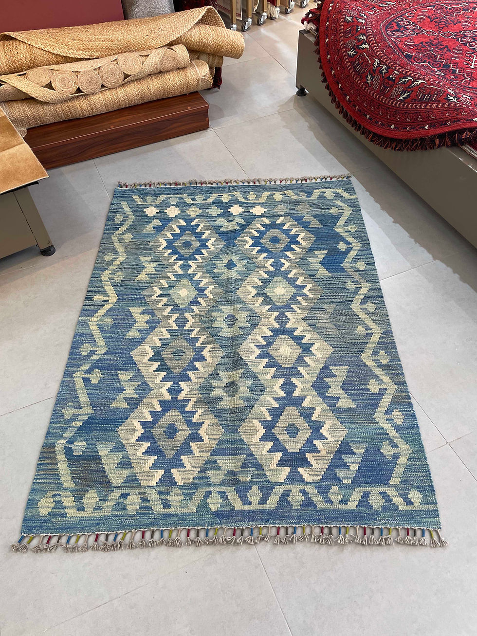 Küçük resim: MİRAS El Dokuma 118 Mavi Kök Boya Yün Kilim