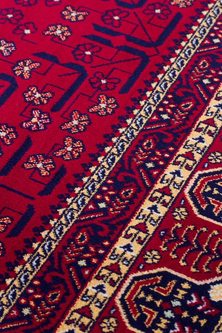 Küçük resim: AFGHAN LUX 03 RED Afgan Desenlerine Sahip, Yıkanabilir,Sık Dokuma Makine Halısı