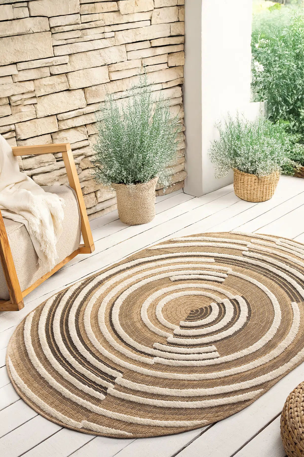 BOHEME 674 Siyah Jüt Görünümlü,Hasır Dokulu,Oval Dekoratif Halı