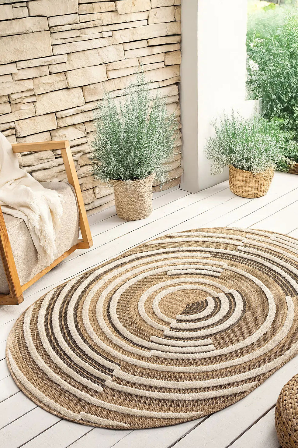 BOHEME 674 Siyah Jüt Görünümlü,Hasır Dokulu,Oval Dekoratif Halı