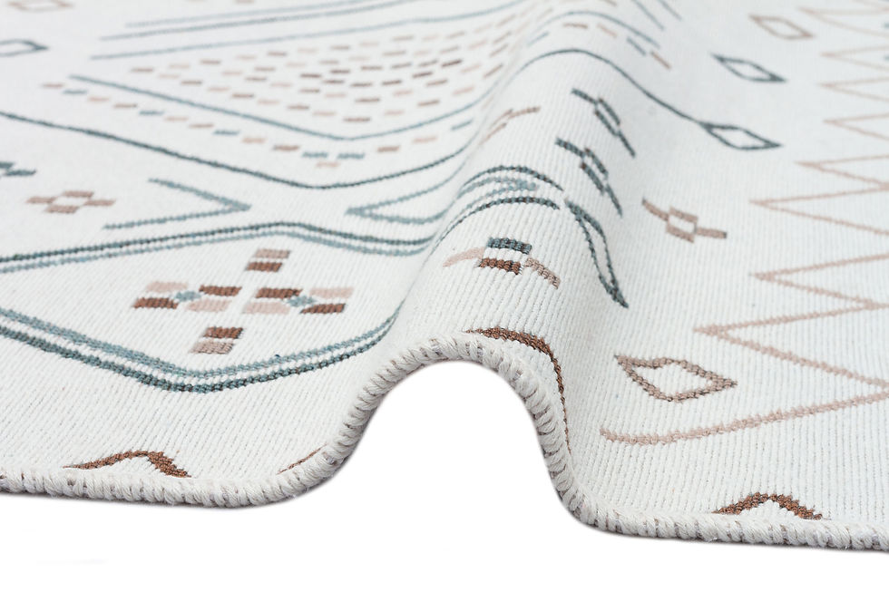 Küçük resim: ARYA 05 BEIGE BLUE Yıkanabilir,Çift Taraflı,Pamuklu,Modern Desenli Dokuma Kilim