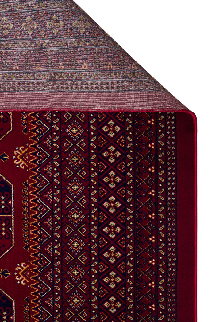 Küçük resim: AFGHAN LUX 02 RED Afgan Desenlerine Sahip, Yıkanabilir,Sık Dokuma Makine Halısı