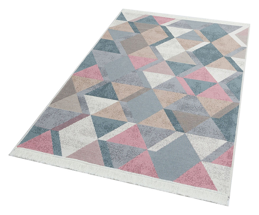 Küçük resim: ARYA 10 BLUE PINK Yıkanabilir,Çift Taraflı,Pamuklu,Modern Desenli Dokuma Kilim
