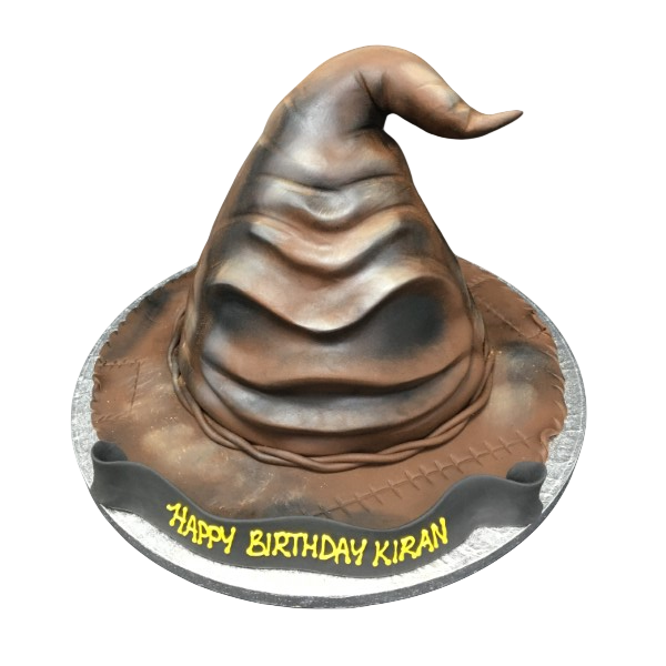 Bespoke Sorting Hat cake with detailed folds and textures for a celebration in Solihull, West Midlands.