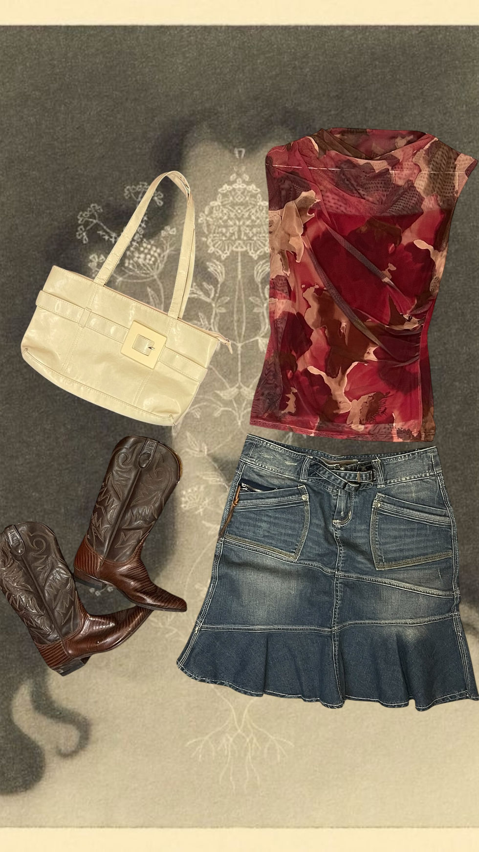 Μικρογραφία: Burgundy Bloom mesh top 