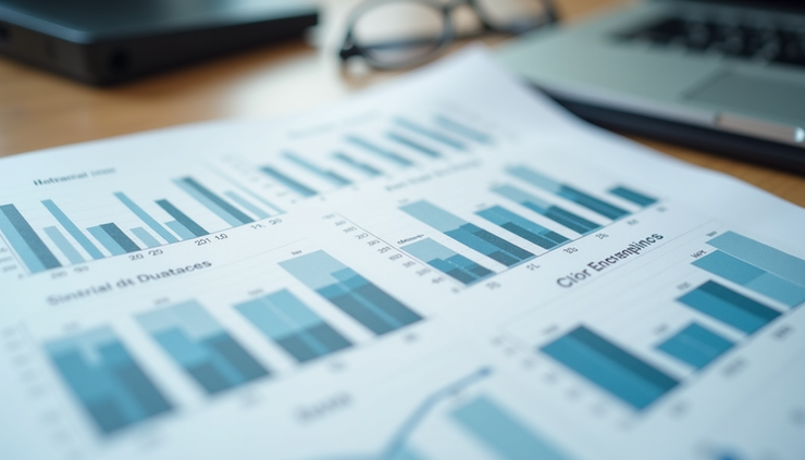 Close-up view of a financial report showing stock performance graphs and investment analysis
