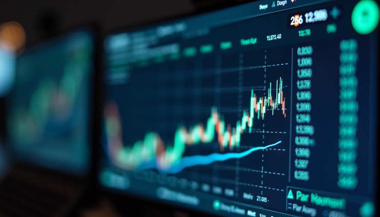 Eye-level view of a Bloomberg Terminal displaying stock market data