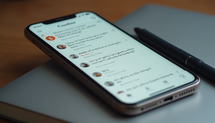 Close-up view of a smartphone showing a Reddit thread with user comments