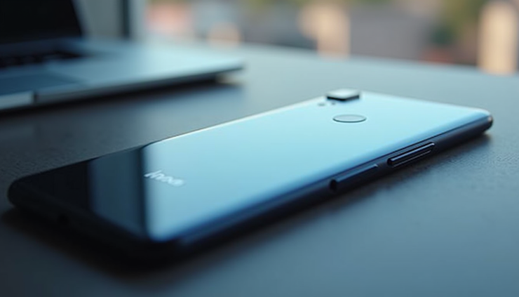 High angle view of an Honor smartphone placed on a wooden surface highlighting its slim profile
