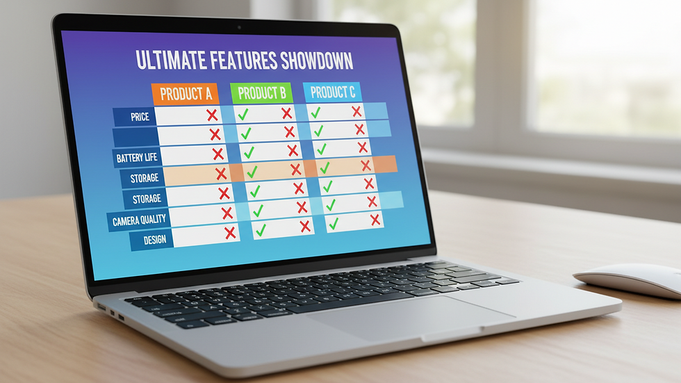 Eye-level view of a laptop screen showing a comparison chart