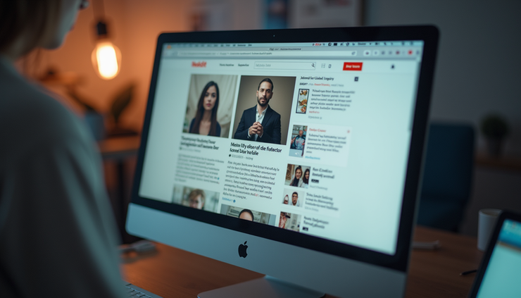 Eye-level view of a computer screen displaying a Reddit homepage with various posts