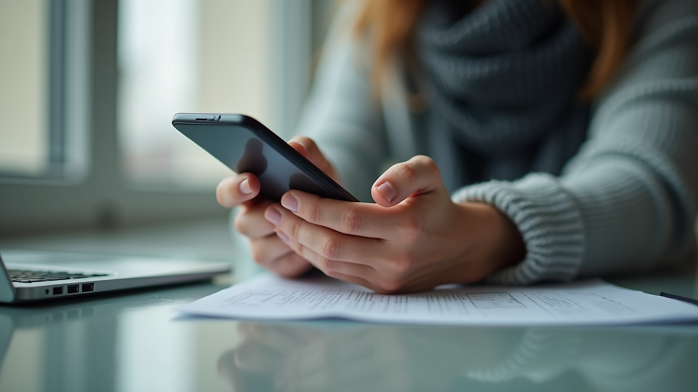 Close-up view of a person using a smartphone to refill a prescription online