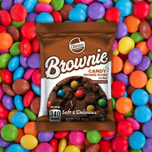 Classic Cookie® Candy Brownie Round Soft-Baked Brownies are perfectly made with brightly-colored chocolate candies.