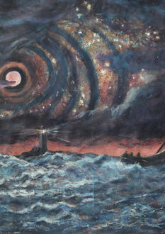 Sailing on Long Island Sound at night over choppy waters - stars glisten overhead as the moon emerges from the clouds