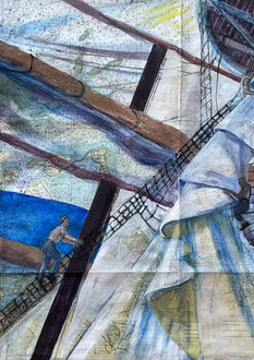 Painted from sketches and images I took in 1992 while on board the Dar Mlodziezy tall ship