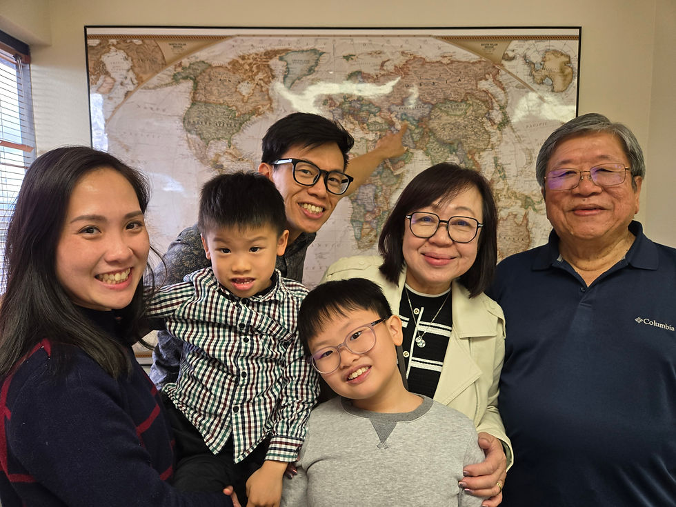 Josiah and Tricia Ng, with their boys and their parents at pre-field training at the HQ preparing to be sent to Uzbekistan as REI (Singapore)'s first official overseas staff couple