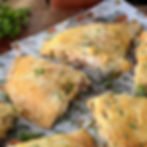 Slices of shrimp calzone look inviting.