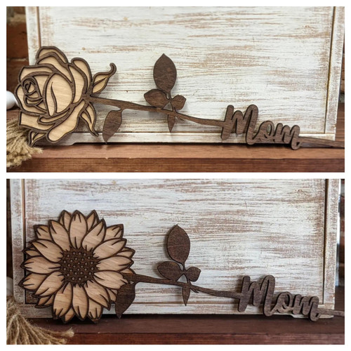 Wood "Mom" Flower Copper Fox Contrived