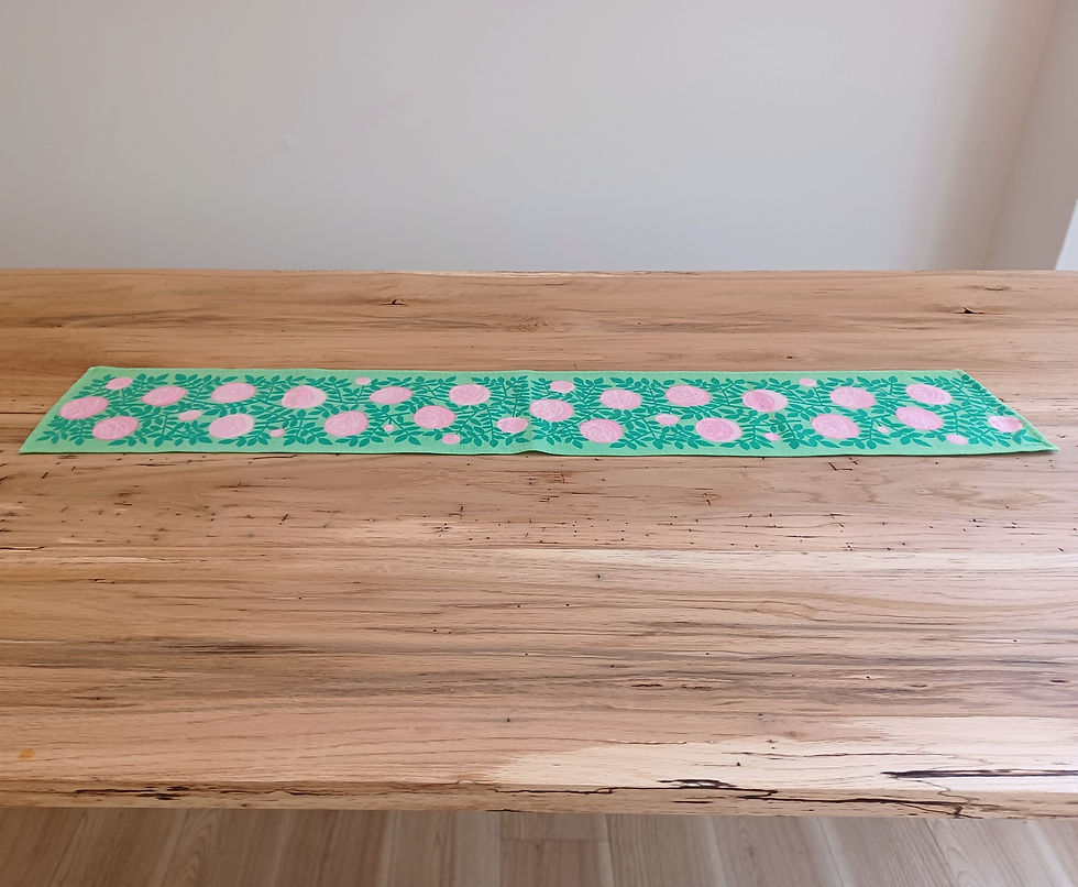 サムネイル： スウェーデンで見つけたピンクのバラ柄ヴィンテージランナー