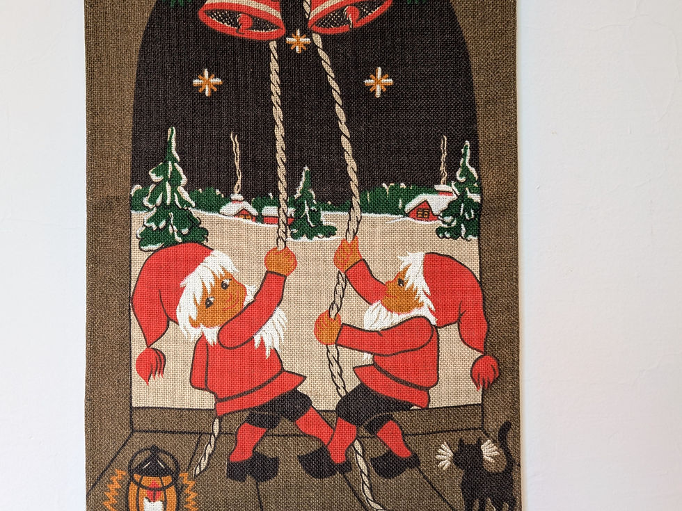 サムネイル： クリスマスのベルを鳴らすトムテ ヴィンテージタペストリー