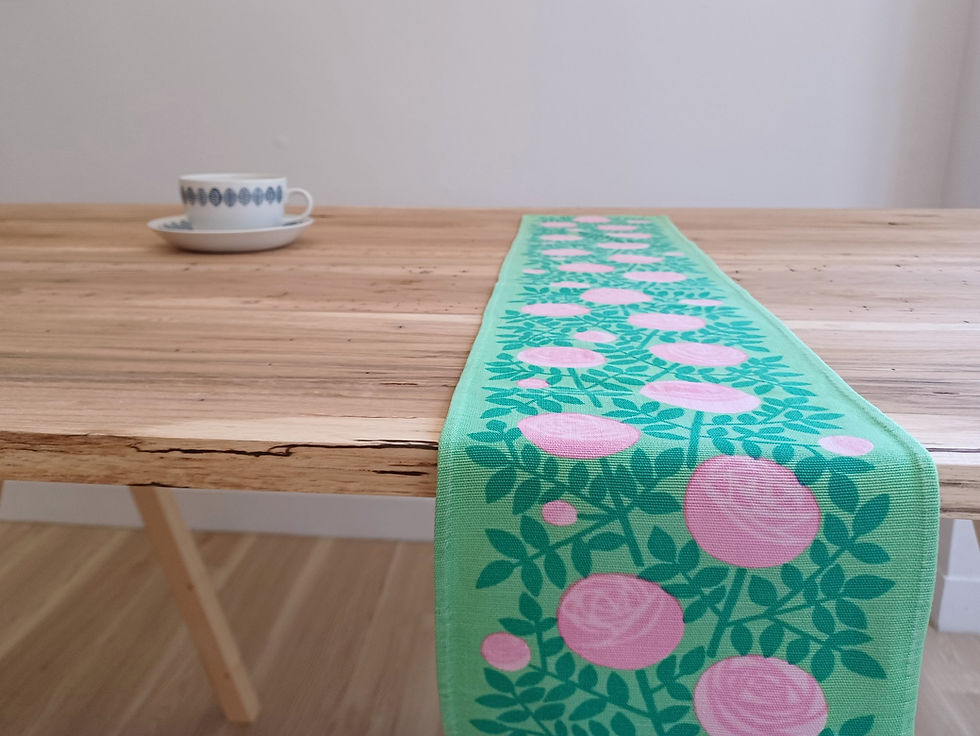 サムネイル： スウェーデンで見つけたピンクのバラ柄ヴィンテージランナー