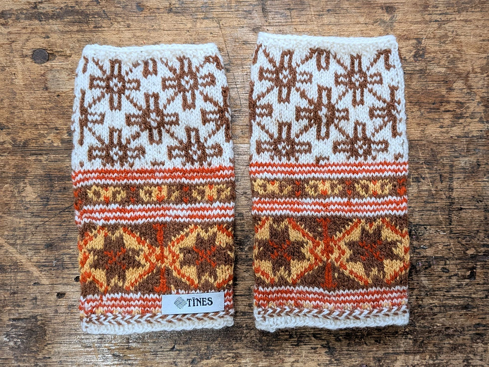 ラトビアの手編みの指無し手袋　秋色のお色