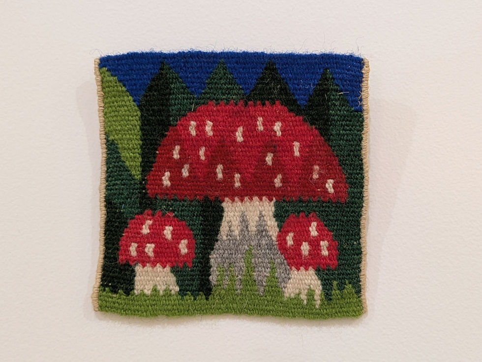小さいフレミッシュ織り ヴィンテージタペストリー 3つのきのこ