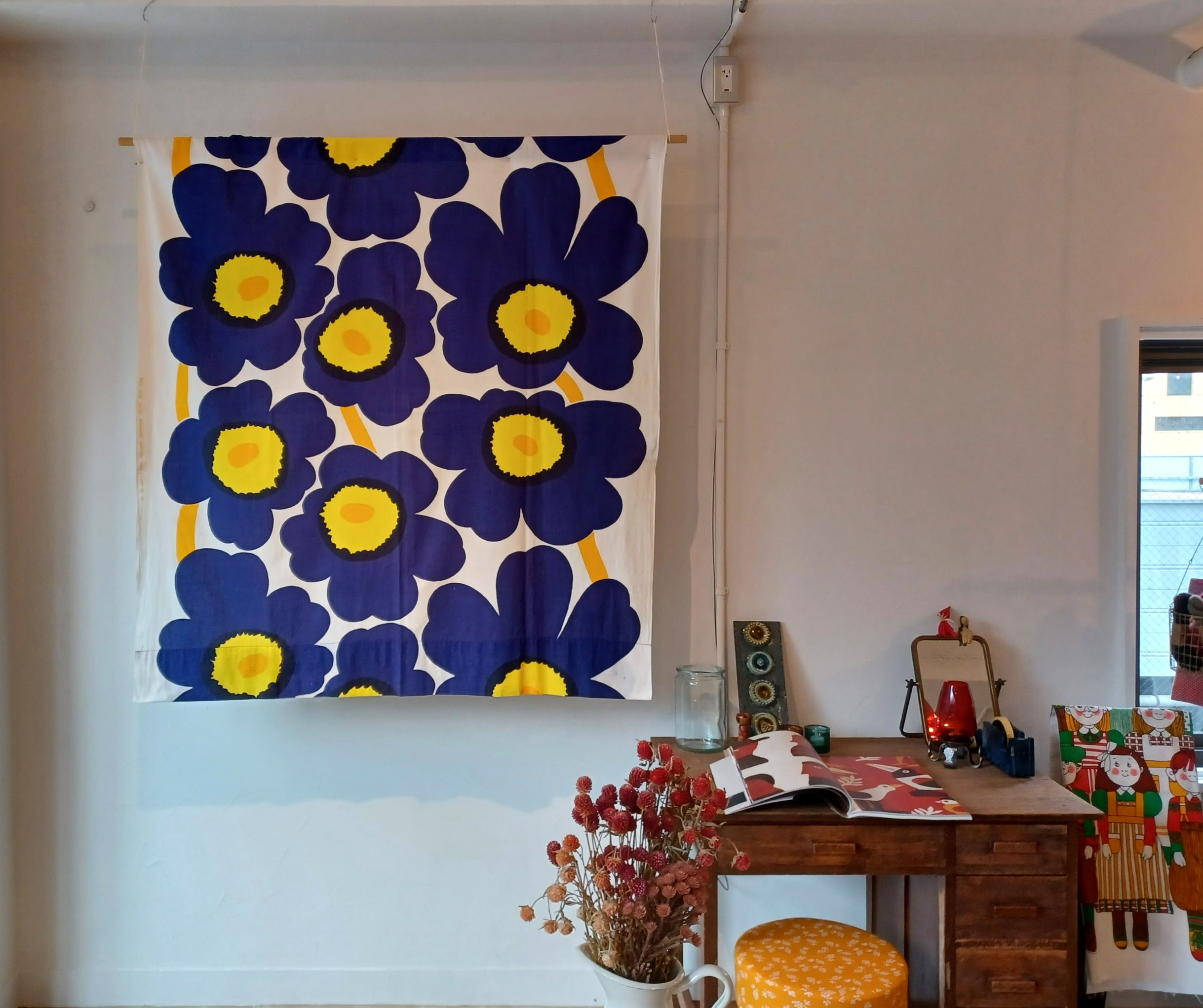 Marikangas時代のウニッコ柄BL/YE) ヴィンテージファブリック マリメッコ マリカンガス ウニッコ