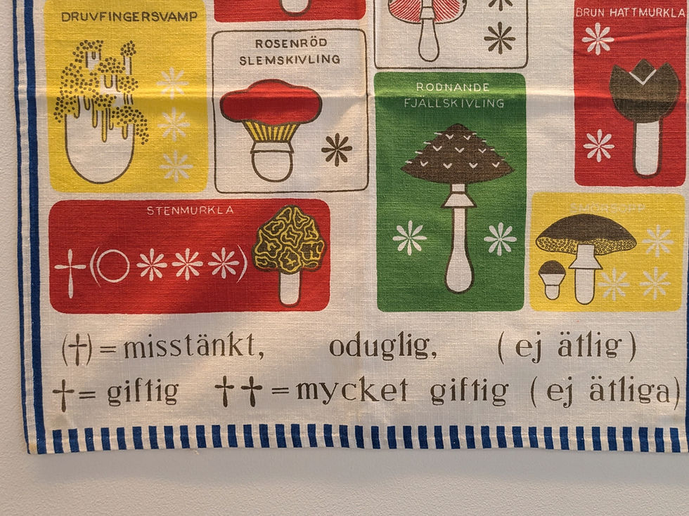 サムネイル： スウェーデン語で書かれたキノコ図鑑 柄　キッチンタオル