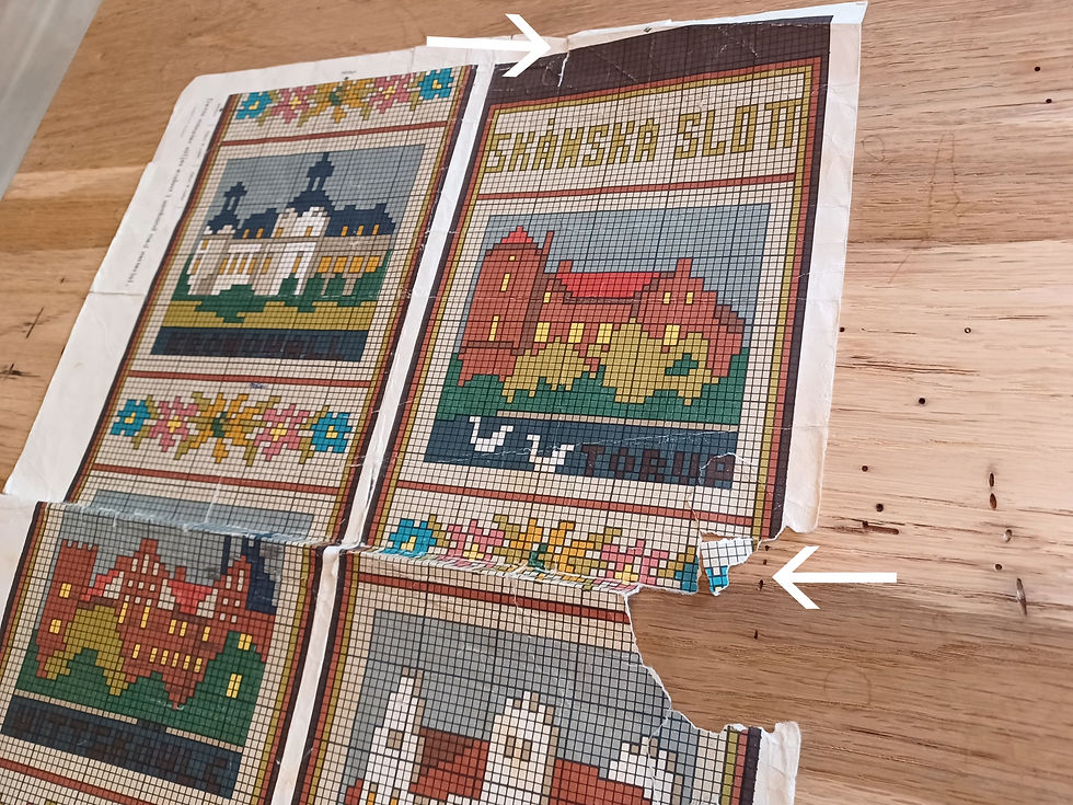 サムネイル： スウェーデン　ツヴィスト刺繍（ツヴィストソム）の図案 Skaneの風景3枚