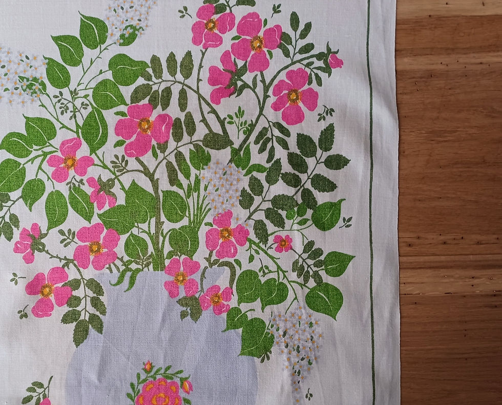 サムネイル： ピンクのお花のヴィンテージキッチンクロス Tampella Anneli Airikka