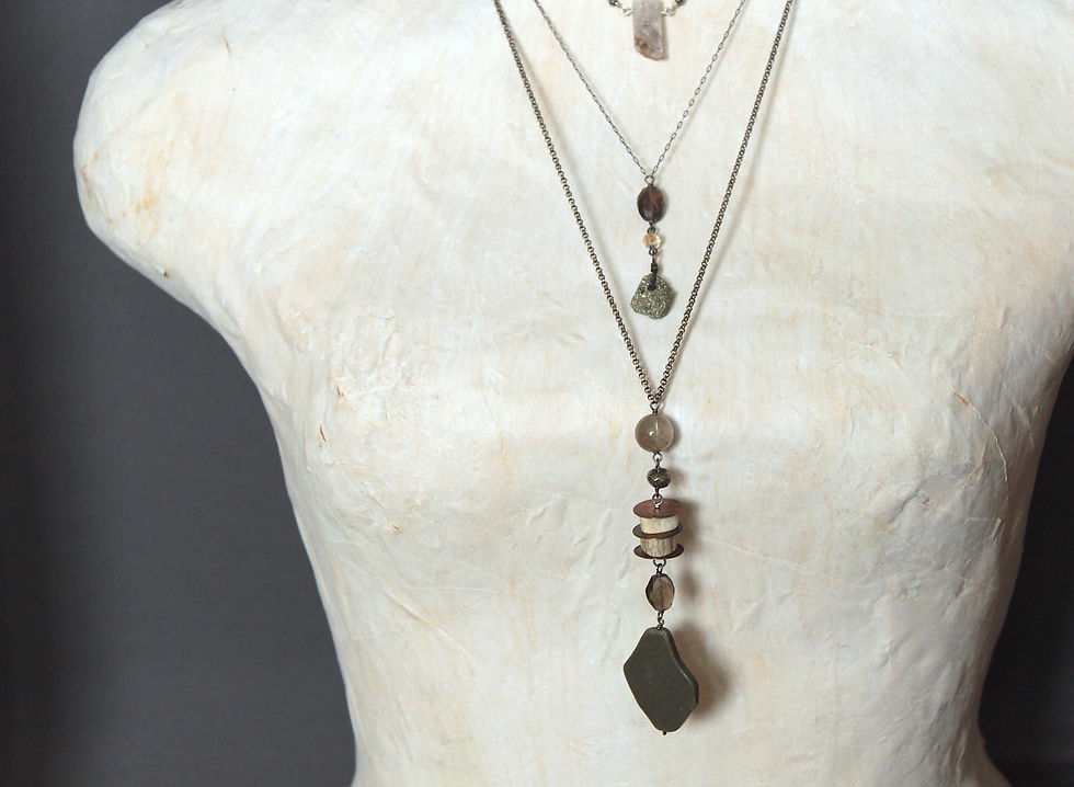 Thumbnail: Pyrite Slab & Tiered Antler Talisman Necklace